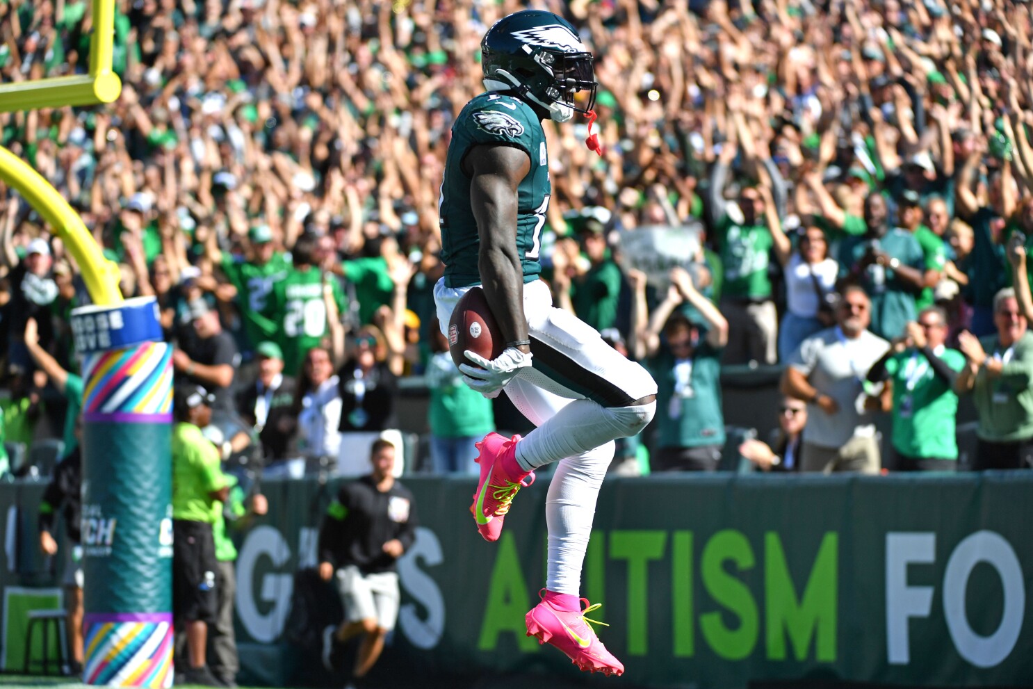 Explaining why does AJ Brown wear pink cleats? Get the full story and all the details on his unique gear choice.